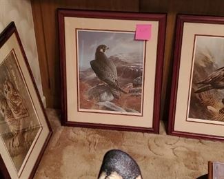 Framed bird art with COA's