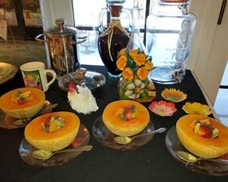 Faux, cantaloupe and fruit plates