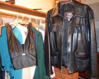 Harley Davidson leather halter top (med) and Milwaukee Clothing Co. motorcycle jacket (Lg)