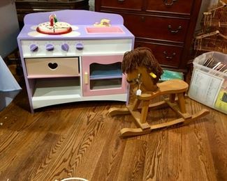 toy kitchen, rocking horse
