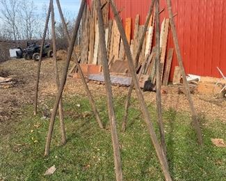 3 antique primitive wood tripods 
