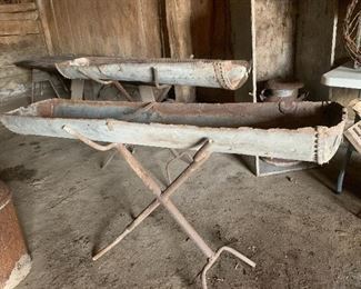 2 Industrial repurposed galvanized feeder/planter on legs