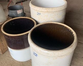 Assorted antique and vintage crocks in various sizes 