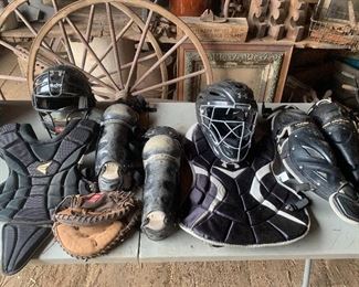 Lot of baseball catcher equipment - all these pieces sold as 1 lot 