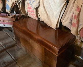 Vintage Deco storage chest, old feed sacks 