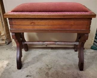 Walnut Vintage Vanity Bench with Stowaway