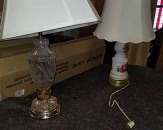 Lot of 2 Lamps , 1 with. Rose and Gilded Bottom and and 1 Glass