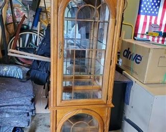 2 Door Oak Curio Cabinet - with light and glass shelves