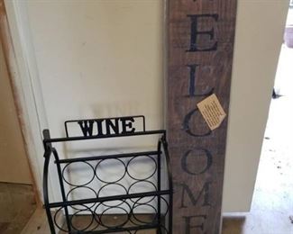 Metal Wine Rack with Welcome Wooden Sign