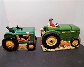 2 John Deere Cookie Jars -one with small chips