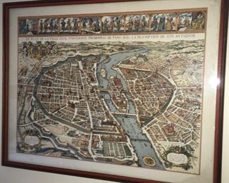 •	"Le plan de la ville, cité, université, fauxbourgs de Paris avec la description de son antiquité." Lithograph of 1630 map. Daniel Derveaux, artist; Melchior Tavernier, lithographer. 