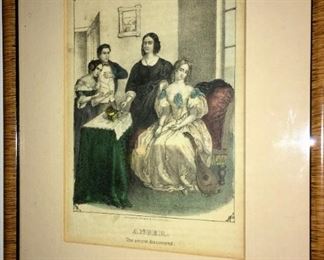 3 antique lithographs, Middleton, Wallace & Co (Cincinnati): “Intemperance,” “The Mother,” “Anger”