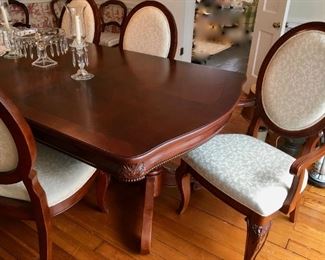 Legacy Classic Furniture (NC) table 93” long including 2 leaves; 2 cushioned armchairs, 4 matching side chairs