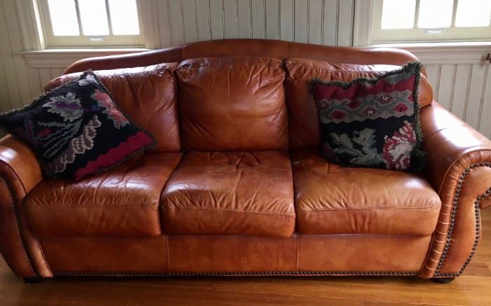 Handsome Robinson & Robinson (San Diego) leather sofa, 83” wide
