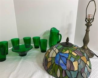Tiffany Style Lamp and Vintage Green Anchor Hocking Glassware https://ctbids.com/#!/description/share/331106
