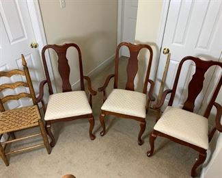 Queen Anne Style Arm Chairs (3) and Oak Chair with Woven Seat https://ctbids.com/#!/description/share/331120