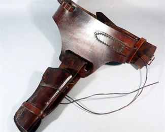 Leather Holster And Belt With 28 Cartridge Loops