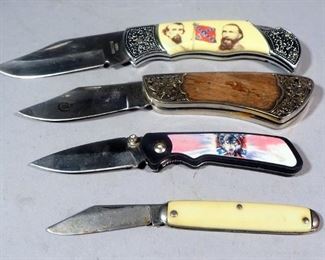 3 Folding Knives, Colt Single Action Army Peacemaker 3" Blade Commemorative, "Spirit Of America" 2.5" Blade, 3.5" Blade Confederate Generals, 2.5" USA