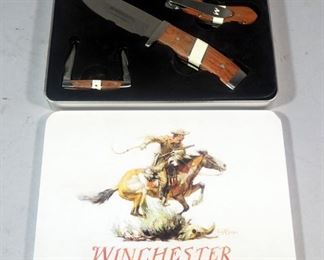 Winchester Limited Edition 3-Knife Set In Collector's Tin, Includes 4" Blade Fixed Knife, 3" Blade Folding Knife And 2-Blade Pocket Knife