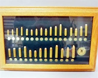 Framed Assortment Of Ammunition With Identification Labels, 17.5" Wide x 11.25" High
