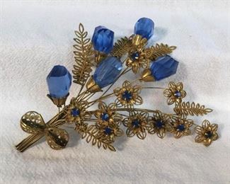 Sterling Silver Brooch Filagree Vintage Gold & Blue https://ctbids.com/#!/description/share/328605