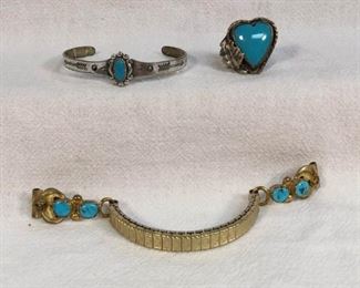 Sterling Silver & Turquoise Jewelry Vtg 3 Pc https://ctbids.com/#!/description/share/328632
