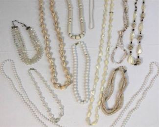 Cream, White, & Crystal Vtg Necklaces 12 Pc https://ctbids.com/#!/description/share/328648