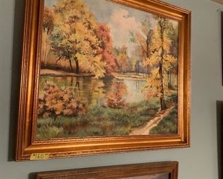 Oil painting featuring fall scene