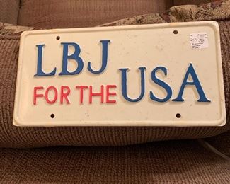 Plastic LBJ campaign license plate