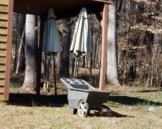 Umbrellas and garden cart