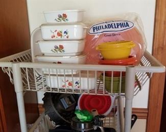 Utility cart, Corning ware, etc.