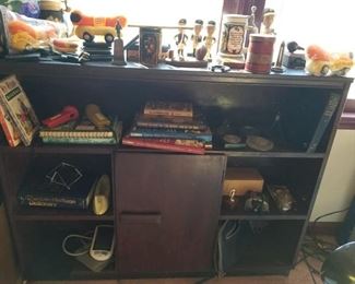 Bookcase and misc toys