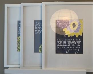 Triptych, framed prints with lyrics from You Are My Sunshine