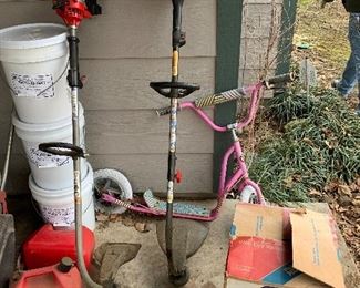 Weedeaters, shop vac, scooters, gas cans