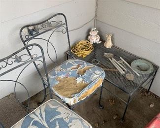 To iron chairs needing recovered, metal side table