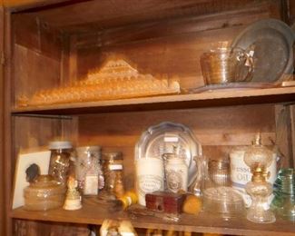 Primitives inc. old jars, pewter, china, glass, shaving sets, dolls and more