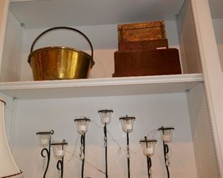 Brass Pail, old boxes