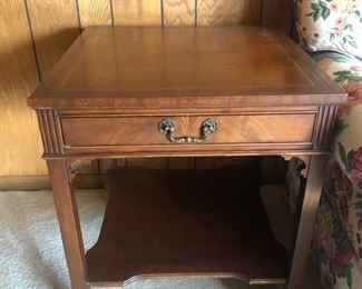 (2) leather topped end tables