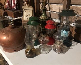 Coleman lanterns, oil lamps