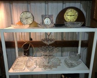 Antique clocks, crystal serving tray
