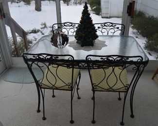 Wrought Iron Patio Set and Ceramic Christmas Tree