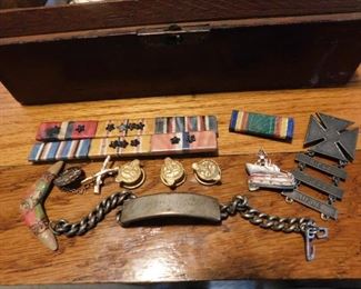 WW2 Military Grouping from Estate Vet(Ribbon Bar, ID Bracelet and more)