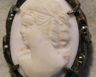 Sterling Cameo Brooch with Marcasite Accents