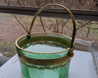 Green Depression Glass Ice Bucket