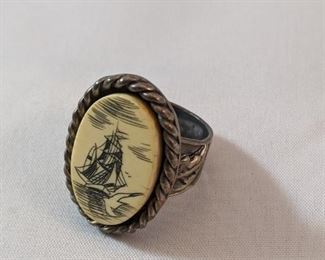 Sterling Scrimshaw Ring