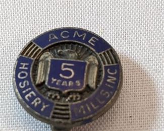 Sterling ACME Hosiery Mills 5 Year Service Pin 