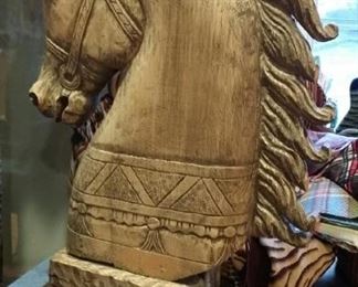 Extra large carved wood horse-head lamp