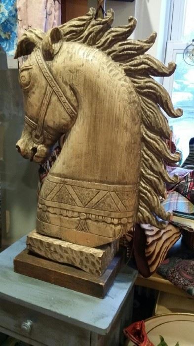 Extra large carved wood horse-head lamp