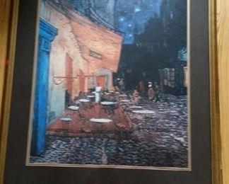 Large framed and matted Van Gogh's Cafe Terrace at Night