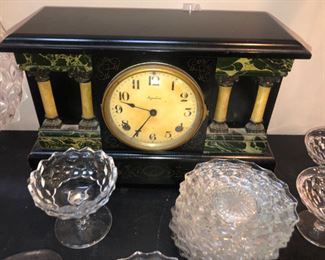  Antique Clock with key and running wonderfully 